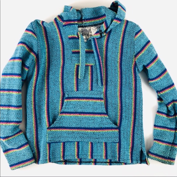 Jackets & Blazers - Blue Striped HoodedPoncho